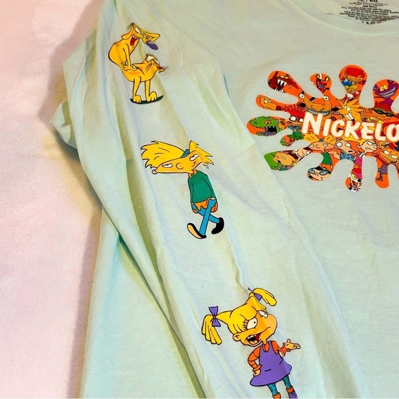 Nickelodeon Faves Long Sleeve T-shirt Graphic Top Crew Neck Green Size XL - Picture 8 of 12